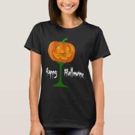 Happy Hallowine Pumpkin Wine Glass Halloween T-Shirt