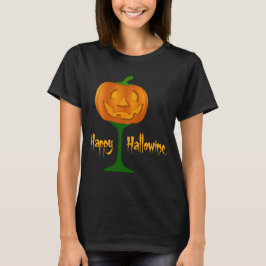 Happy Hallowine Pumpkin Wine Glass Halloween T-Shirt