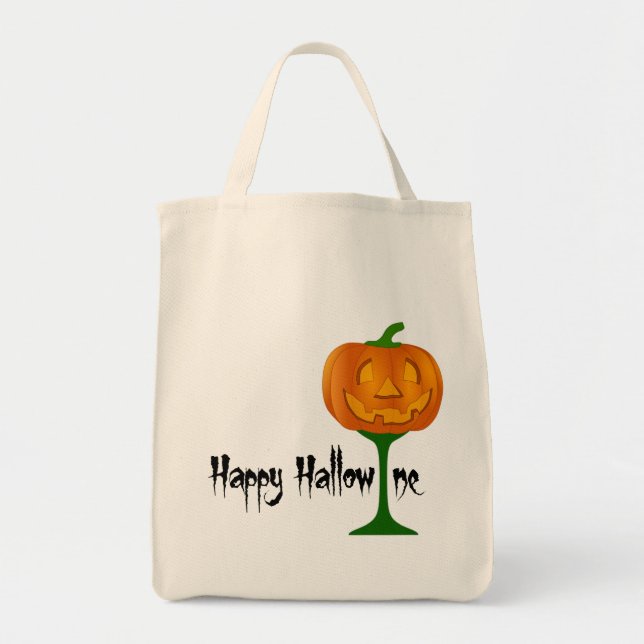 Happy Hallowine Pumpkin Wine Glass Halloween Tragetasche (Vorne)