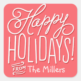 Happy Handwriting Holiday Gift Tag RED Quadratischer Aufkleber