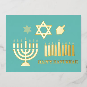 Happy Hannukah menorah dreidel Folien Feiertagspostkarte