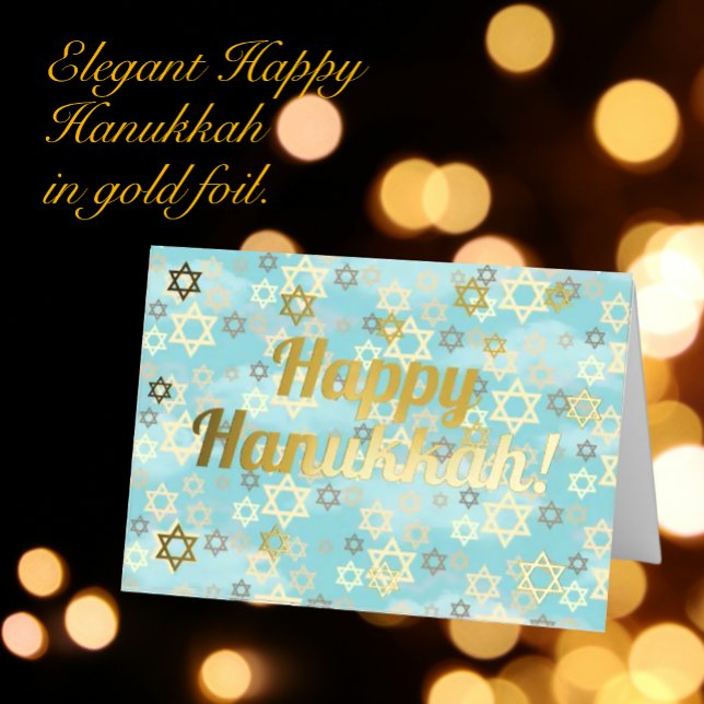 Happy Hannukkah Elegante Highlights (Personalize the inside message! Scroll down to see videos of this card to appreciate the gold foil!)