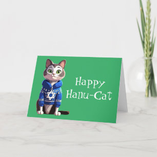 Happy Hanu-Cat Katze in Hanukkah Sweater Feiertagskarte