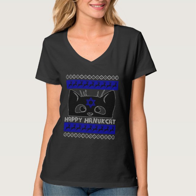 Happy Hanucat Cat Menorah Hanukkah Jewish T-Shirt (Vorderseite)
