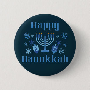 Happy Hanukah Menorah Dreidel-Juden Button