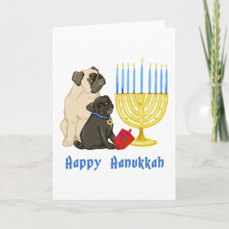 Happy Hanukah Möpsen und Menorah individuell anpas Feiertagskarte