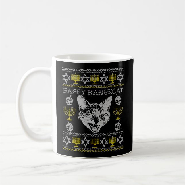 Happy Hanukcat Hannukah jüdische Katze Ugly Weihna Kaffeetasse (Links)