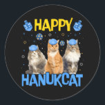 Happy Hanukcat Hanukkah Cat Chanukah Jüdische Katz Runder Aufkleber<br><div class="desc">Happy Hanukcat Hanukkah Cat Chanukah Jüdische Katze</div>