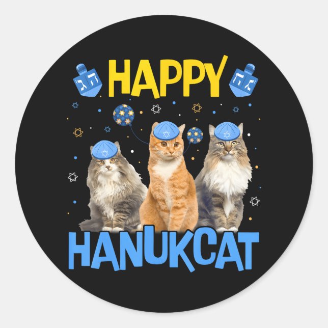 Happy Hanukcat Hanukkah Cat Chanukah Jüdische Katz Runder Aufkleber (Vorderseite)