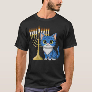 Happy Hanukcat Niedlich Cat Menorah Funny Hanukkah T-Shirt