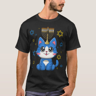 Happy Hanukcat Niedlich Cat Menorah Funny Hanukkah T-Shirt