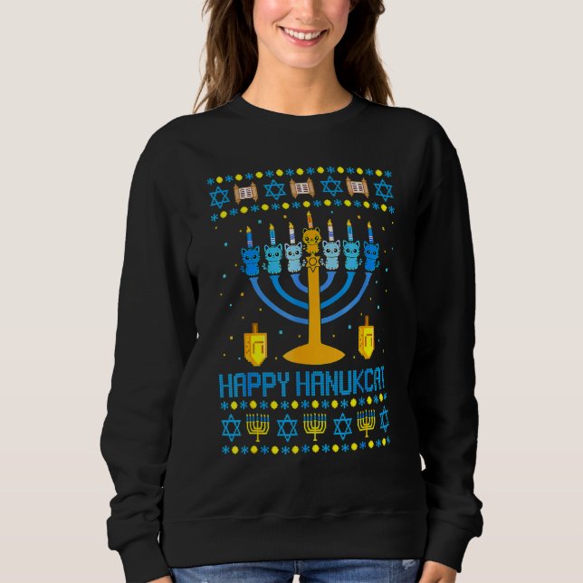 Happy Hanukcat Ugly Hanukkah Cat Chanukah Jewish U Sweatshirt (Vorderseite)