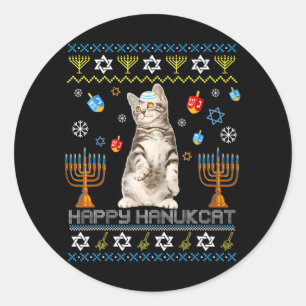 Happy Hanukcat Ugly Hanukkah Maine Coon Cat Runder Aufkleber
