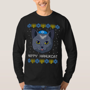 Happy Hanukcat Ugly Hanukkah Sweater Cat Chanukah T-Shirt