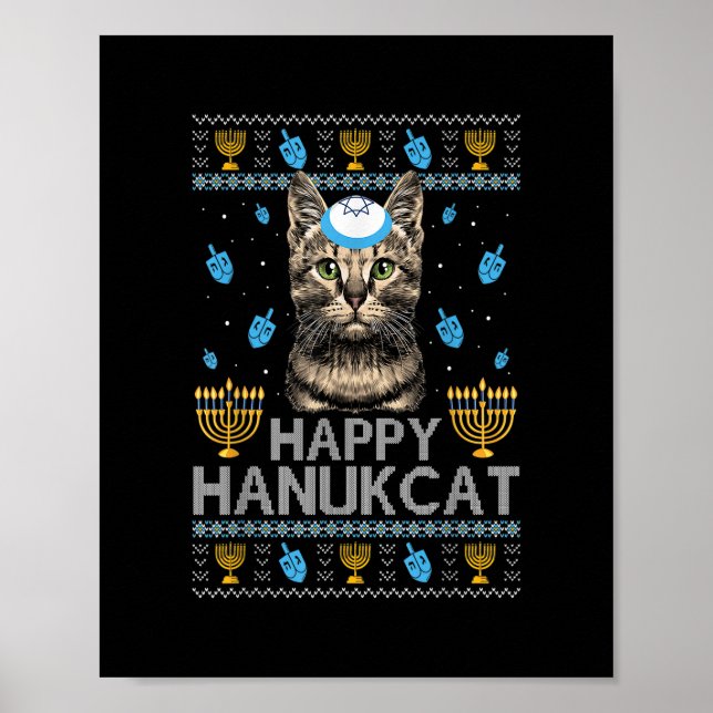 Happy Hanukcat Ugly Hanukkah Sweater Maine Coon Ca Poster (Vorne)