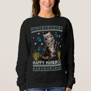 Happy Hanukcat Ugly Hanukkah Sweater Maine Coon Ca Sweatshirt