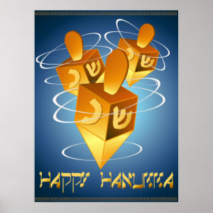 Happy Hanukka Dreidels Print Poster