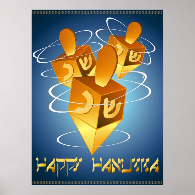 Happy Hanukka Dreidels Print Poster (Vorne)