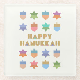 Happy Hanukka Dreidels und Sterne Glasuntersetzer