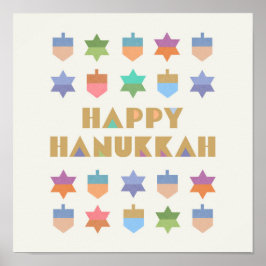 Happy Hanukka Dreidels und Sterne Poster