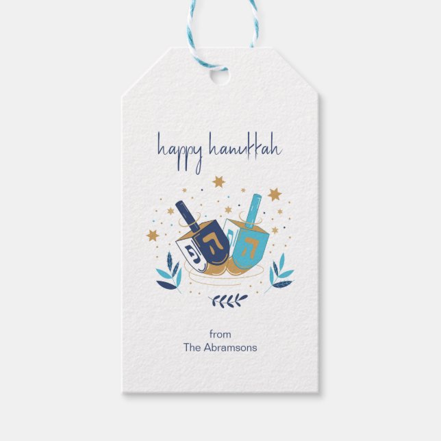 Happy Hanukka Floral Dreidel Geschenkanhänger (Vorderseite)