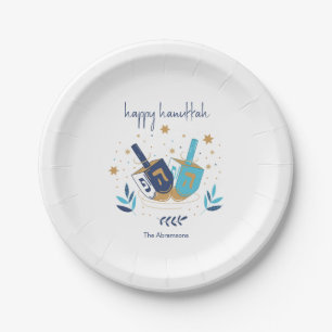 Happy Hanukka Floral Dreidel Pappteller