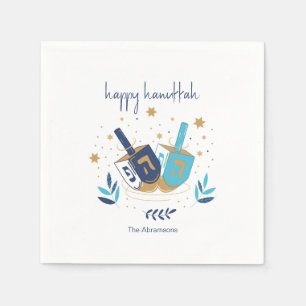 Happy Hanukka Floral Dreidel Serviette