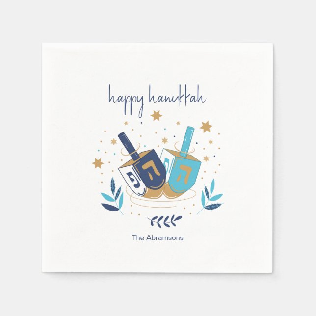 Happy Hanukka Floral Dreidel Serviette (Vorderseite)