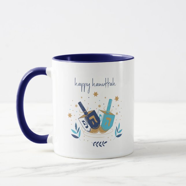 Happy Hanukka Floral Dreidel Tasse (Links)
