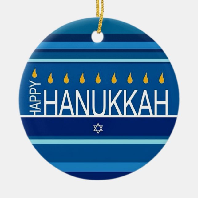 Happy Hanukka Menorah und Dreidels Keramik Ornam Ornament (Vorne)