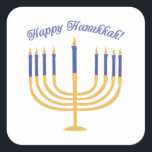 Happy Hanukka! Quadratischer Aufkleber<br><div class="desc">Feiern Sie Hanukkah mit einer schönen liten Menorah.</div>