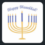 Happy Hanukka! Quadratischer Aufkleber<br><div class="desc">Feiern Sie Hanukkah mit einer schönen liten Menorah.</div>