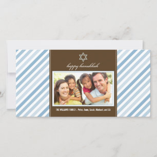 Happy Hanukka Ribbon Family Fotokarte (blau) Feiertagskarte