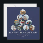 Happy Hanukkah 10 Foto Square Blue White Karte<br><div class="desc">Können Sie nicht nur ein oder zwei Ihrer Lieblings-Fotos auswählen? Diese großen 5.25" x 5.25" Flachgrusskarten bieten Platzhalter für 10 Ihrer Lieblings-Fotos,  Familienname und Jahr. Die Foto sind alle rund. Der Gruß "Happy Hanukkah" ist in Weiß auf marineblau gehalten.</div>