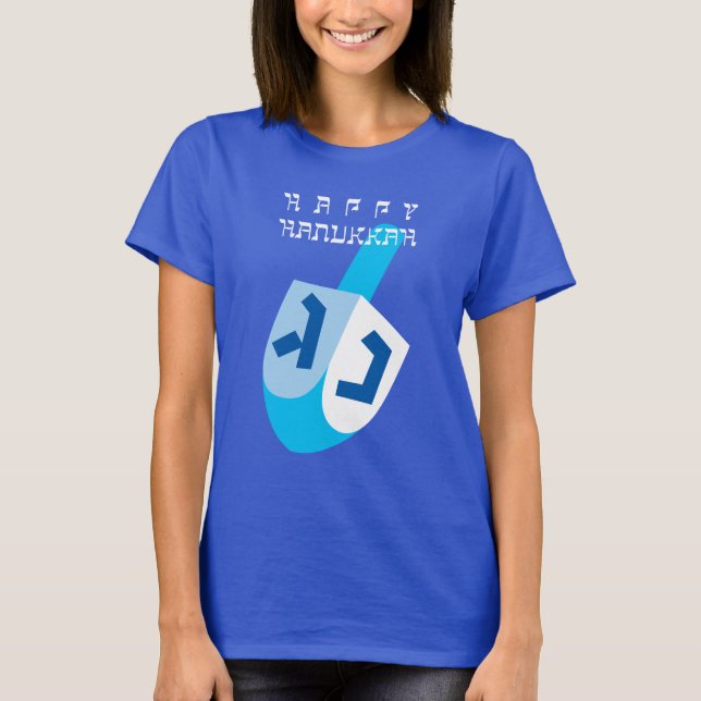 Happy Hanukkah 2 mit blauem Dreidel T-Shirt (Vorderseite)