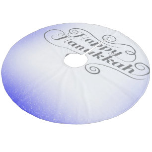 Happy Hanukkah 2-Tönige Blue White Background Fleece Weihnachtsbaumdecke