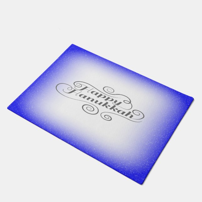 Happy Hanukkah 2-Tönige Blue White Background Fußmatte (Schrägansicht)