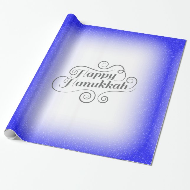 Happy Hanukkah 2-Tönige Blue White Background Geschenkpapier (Ungerollt)