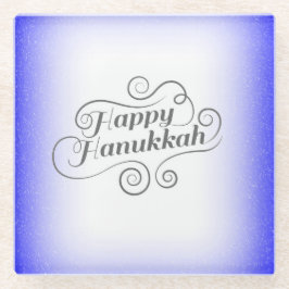 Happy Hanukkah 2-Tönige Blue White Background Glasuntersetzer