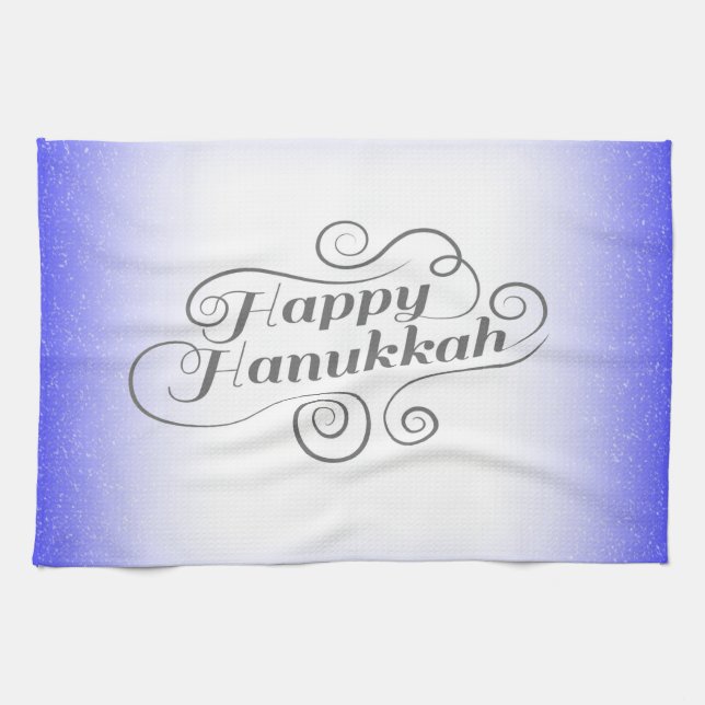 Happy Hanukkah 2-Tönige Blue White Background Handtuch (Horizontal)