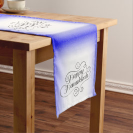 Happy Hanukkah 2-Tönige Blue White Background Kurzer Tischläufer