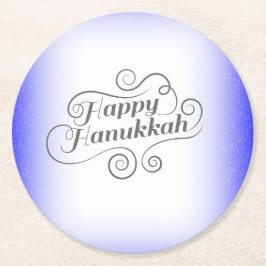 Happy Hanukkah 2-Tönige Blue White Background Runder Pappuntersetzer