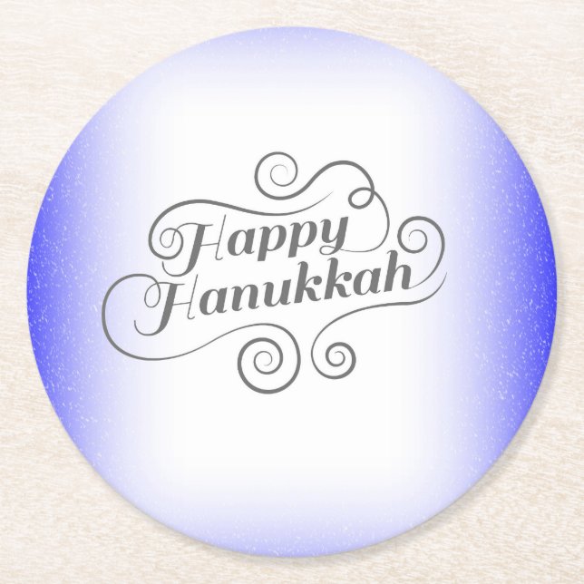 Happy Hanukkah 2-Tönige Blue White Background Runder Pappuntersetzer (Vorderseite)
