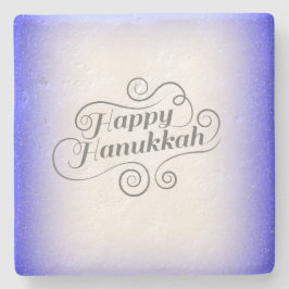 Happy Hanukkah 2-Tönige Blue White Background Steinuntersetzer