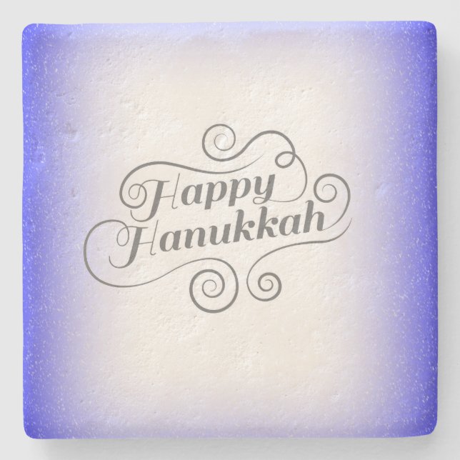 Happy Hanukkah 2-Tönige Blue White Background Steinuntersetzer (Vorderseite)