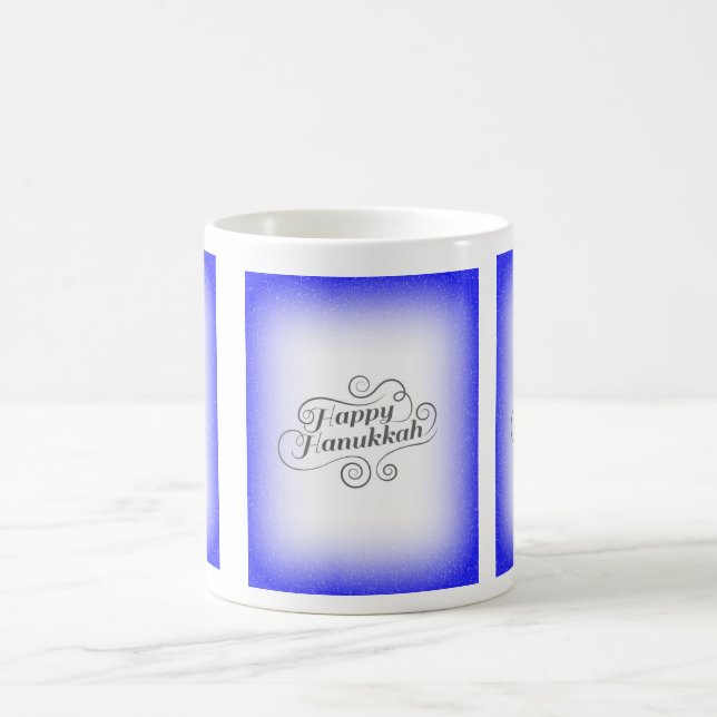Happy Hanukkah 2-Tönige Blue White Background Tasse (Mittel)