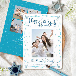 Happy Hanukkah 5 Photo Hand Drawn Doodle Whimsical Feiertagskarte