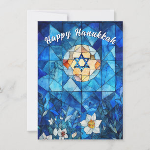 🕎 Happy Hanukkah, anpassbares Buntglas Feiertagskarte