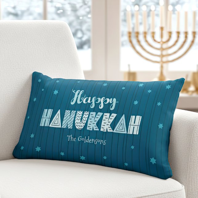 Happy Hanukkah Aquamarine whimsikale Typografie Mo Lendenkissen (Von Creator hochgeladen)