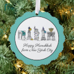Happy Hanukkah aus New York City NYC Chanukah<br><div class="desc">Design zeigt eine originelle Marker-Illustration von New York City "gekleidet" für die Feriensaison. Persönlich für ein lustiges Hanukkah Geschenk oder Gastgeschenk. Dieses Design ist auch auf anderen Produkten erhältlich. Auch die Gestaltung der Projekte wird koordiniert. Sehen Sie nicht, wonach Sie suchen? Kontaktieren Sie Rebecca, um etwas für Sie entworfen zu...</div>